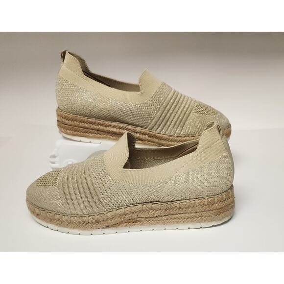 Adrienne Vittadini AV-Niko Wedge Shimmer Beige Stretch Comfort Slip-On Shoes 8M - Picture 1 of 8